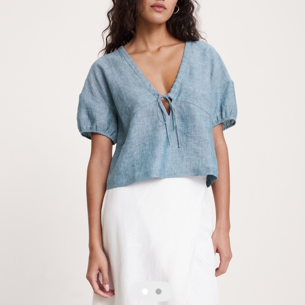 Banana Republic Chambray Tie-Front Short-Sleeve Top - Blue